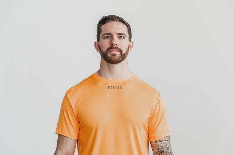 Orange Nobull Lightweight Textured Tee (NEON Camo) Men's Tanks | CA K1592O